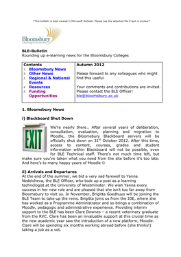 BLE-Bulletin Rounding up E-Learning News for the Bloomsbury Colleges