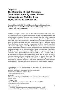 The Beginning of High Mountain Occupations in the Pyrenees. Human Settlements and Mobility from 18,000 Cal BC to 2000 Cal BC