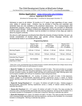The Child Development Center at Miracosta College One Barnard Drive • Oceanside, CA 92056 • (760) 795-6656 Or 795-6862 •