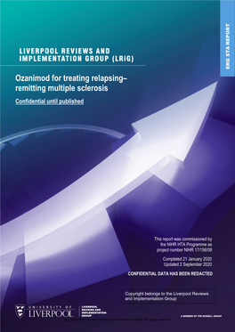 Ozanimod for Treating Relapsing–Remitting Multiple Sclerosis [ID1294] ERG Report Copyright 2021 Queen's Printer and Controller of HMSO