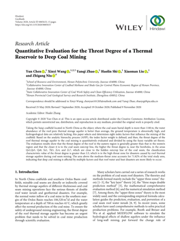 Quantitative Evaluation for the Threat Degree of a Thermal Reservoir to Deep Coal Mining