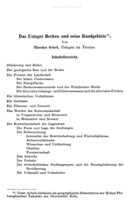 Das Usinger Becken Und Seine Randgebiete*). Von Theodor Geisel, Usingen Im Taunus