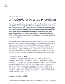 Citroën På Topp I Wtcc-Premiären