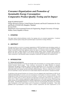 Consumer Organizations and Promotion of Sustainable Energy Consumption: Comparative Product Quality Testing and Its Impact