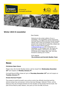 Winter 2015 E-Newsletter