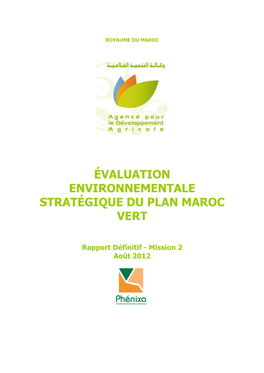 Évaluation Environnementale Stratégique Du Plan Maroc Vert