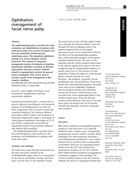 Ophthalmic Management of Facial Nerve Palsy