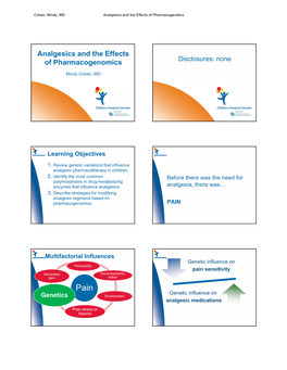 Analgesics and the Effects of Pharmacogenomics Disclosures: None