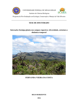 TESE DE DOUTORADO Interações Formiga-Planta Nos Campos Rupestres: Diversidade, Estrutura E Dinâmica Temporal FERNANDA VIEIRA