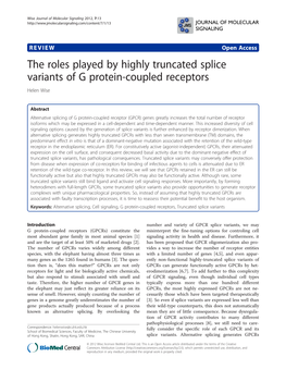 The Roles Played by Highly Truncated Splice Variants of G Protein-Coupled Receptors Helen Wise