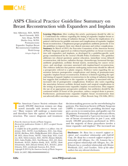 ASPS Clinical Practice Guideline Summary on Breast Reconstruction with Expanders and Implants