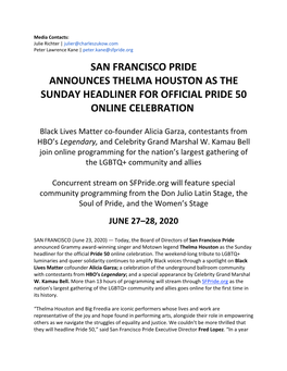 SF PRIDE Thelma Announcement Lineup