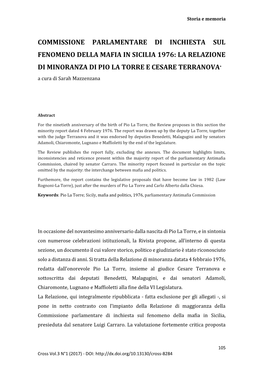 Commissione Parlamentare Di Inchiesta Sul Fenomeno Della Mafia in Sicilia 1976: La Relazione