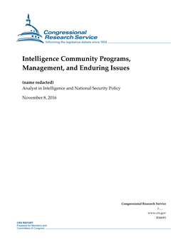 Intelligence Community Programs, Management, and Enduring Issues