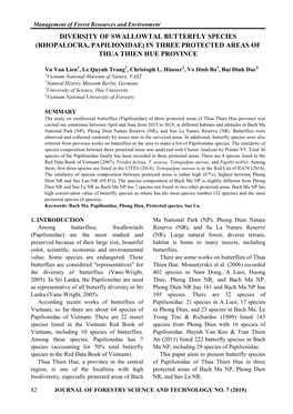 Diversity of Swallowtal Butterfly Species (Rhopalocra, Papilionidae) in Three Protected Areas of Thua Thien Hue Province