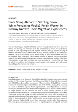 From Going Abroad to Settling Down… While Remaining Mobile? Polish Women in Norway Narrate Their Migration Experiences