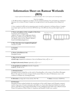 RIS) Categories Approved by Recommendation 4.7, As Amended by Resolution VIII.13 of the Conference of the Contracting Parties