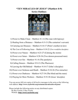 “TEN MIRACLES of JESUS” (Matthew 8-9) Series Outlines