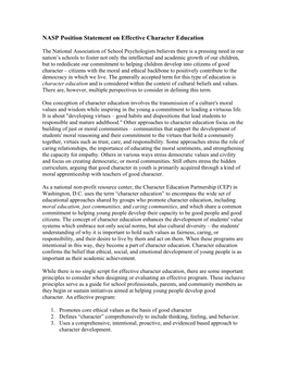 NASP Position Statement on Effective Character Education