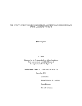 The Effects of Different Cooking Times and Temperatures on Tomato Sauce Lycopene Content