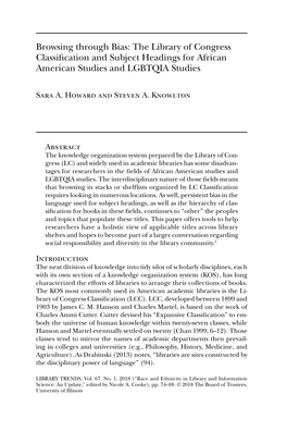 Browsing Through Bias: the Library of Congress Classification and Subject Headings for African American Studies and LGBTQIA Studies