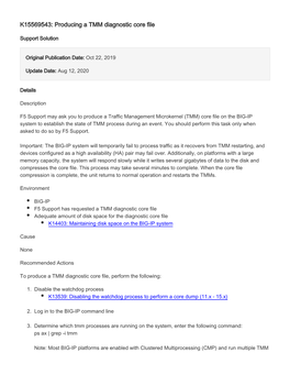 K15569543: Producing a TMM Diagnostic Core File