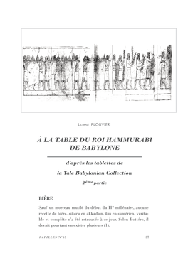 À La Table Du Roi Hammurabi De Babylone