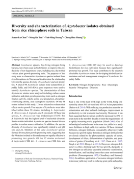 Diversity and Characterization of Azotobacter Isolates Obtained from Rice Rhizosphere Soils in Taiwan