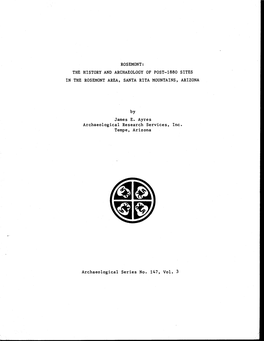 The History and Archaeology of Post-1880 Sites in the Rosemont Area, Santa Rita Mountains, Arizona