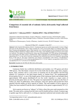 Comparison of Essential Oils of Endemic Salvia Dichroantha Stapf Collected from Konya