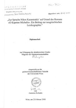 Zur Sprache Nikos Kazantzakis' Auf Grund Des Romans
