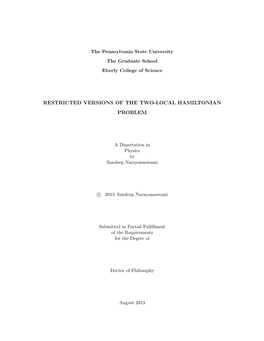 Restricted Versions of the Two-Local Hamiltonian Problem