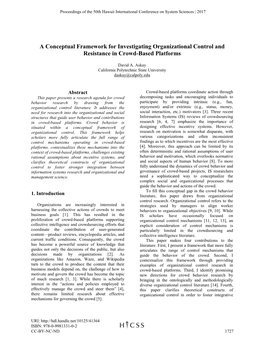 A Conceptual Framework for Investigating Organizational Control and Resistance in Crowd-Based Platforms