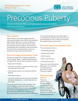 Precocious Puberty Children with Spina Bi�Da and Hydrocephalus May Start Puberty Earlier Than Their Peers