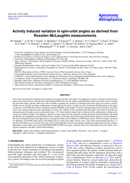 Activity Induced Variation in Spin-Orbit Angles As Derived from Rossiter–Mclaughlin Measurements M