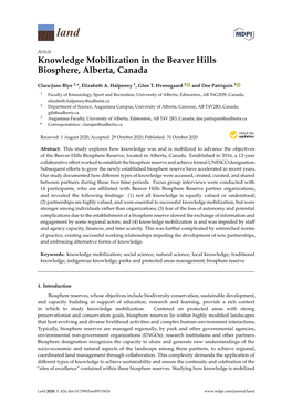 Knowledge Mobilization in the Beaver Hills Biosphere, Alberta, Canada