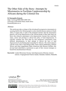 The Other Side of the Story: Attempts by Missionaries to Facilitate Landownership by Africans During the Colonial Era