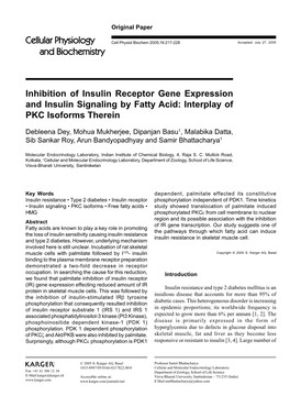 Inhibition of Insulin Receptor Gene Expression and Insulin Signaling by Fatty Acid: Interplay of PKC Isoforms Therein