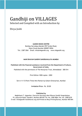 Gandhiji on VILLAGES Selected and Compiled with an Introduction By