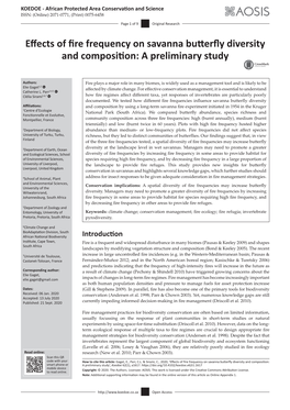 Effects of Fire Frequency on Savanna Butterfly Diversity and Composition: a Preliminary Study