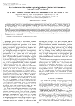 Species Relationships and Farina Evolution in the Cheilanthoid Fern