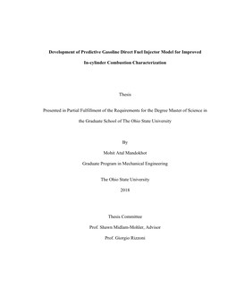 Development of Predictive Gasoline Direct Fuel Injector Model for Improved