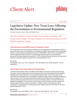 Legislative Update: New Texas Laws Affecting the Environment Or Environmental Regulation by Anthony Cavender, Amanda G