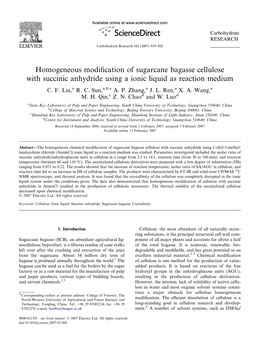 Homogeneous Modification of Sugarcane Bagasse Cellulose With