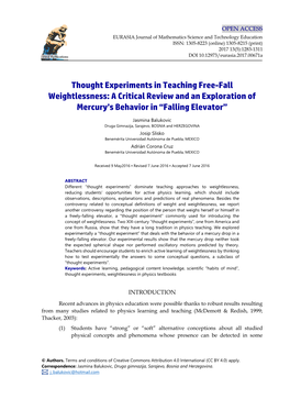 Thought Experiments in Teaching Free-Fall Weightlessness: a Critical Review and an Exploration of Mercury’S Behavior in “Falling Elevator”