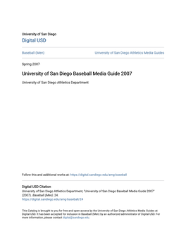 University of San Diego Baseball Media Guide 2007