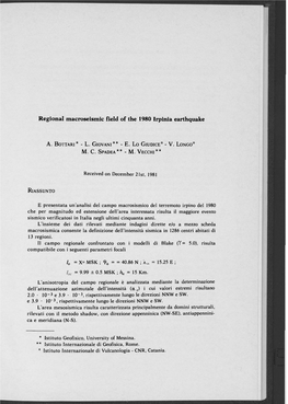 Regional Macroseismic Field of the 1980 Irpinia Earthquake