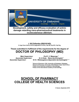 Doctor of Philosophy (Md) School of Pharmacy