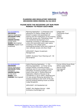 WSC Planning Decisions 43/19