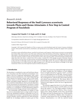 Behavioral Responses of the Snail Lymnaea Acuminata Towards Photo and Chemo Attractants: a New Step in Control Program of Fasciolosis